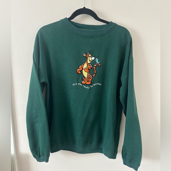 Vintage Disney Pooh & Tigger “Ready To Bounce” crewneck sweatshirt in green Sz L - Picture 1 of 8